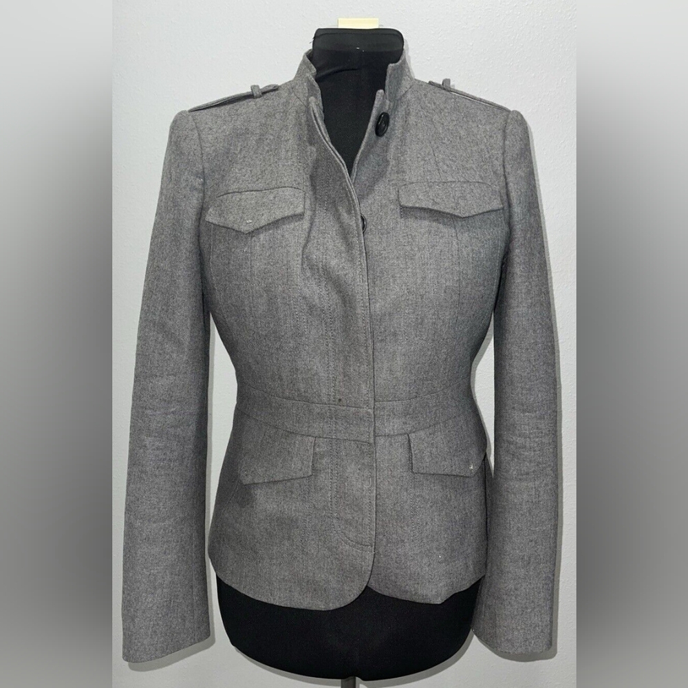 Banana Republic Grey Buttoned Wool Nehru Military Style Jacket  - Size 6